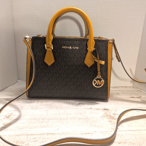 Michael Kors Avril Brown and Yellow Women's‎ Satchel Bag - Picture 1 of 13